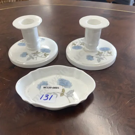 Wedgwood 'Ice Rose' Candle Holders, H7cm With An Oval Dish