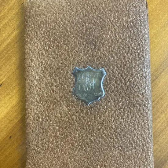 Antique Leather Wallet with Silver Shield to Centre, Dated 1904, Hallmarked, 15 x 10.5cm