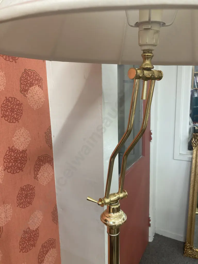 Floor Lamp, Brass Coloured Base, Adjustable, Cream Shade, H184cm Image 1++