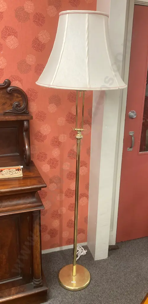 Floor Lamp, Brass Coloured Base, Adjustable, Cream Shade, H184cm Image 1++