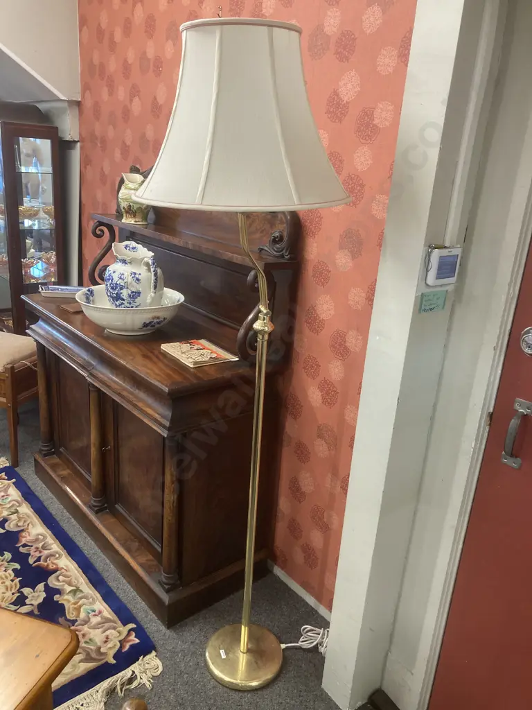 Floor Lamp, Brass Coloured Base, Adjustable, Cream Shade, H184cm Image 1++