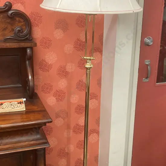 Floor Lamp, Brass Coloured Base, Adjustable, Cream Shade, H184cm