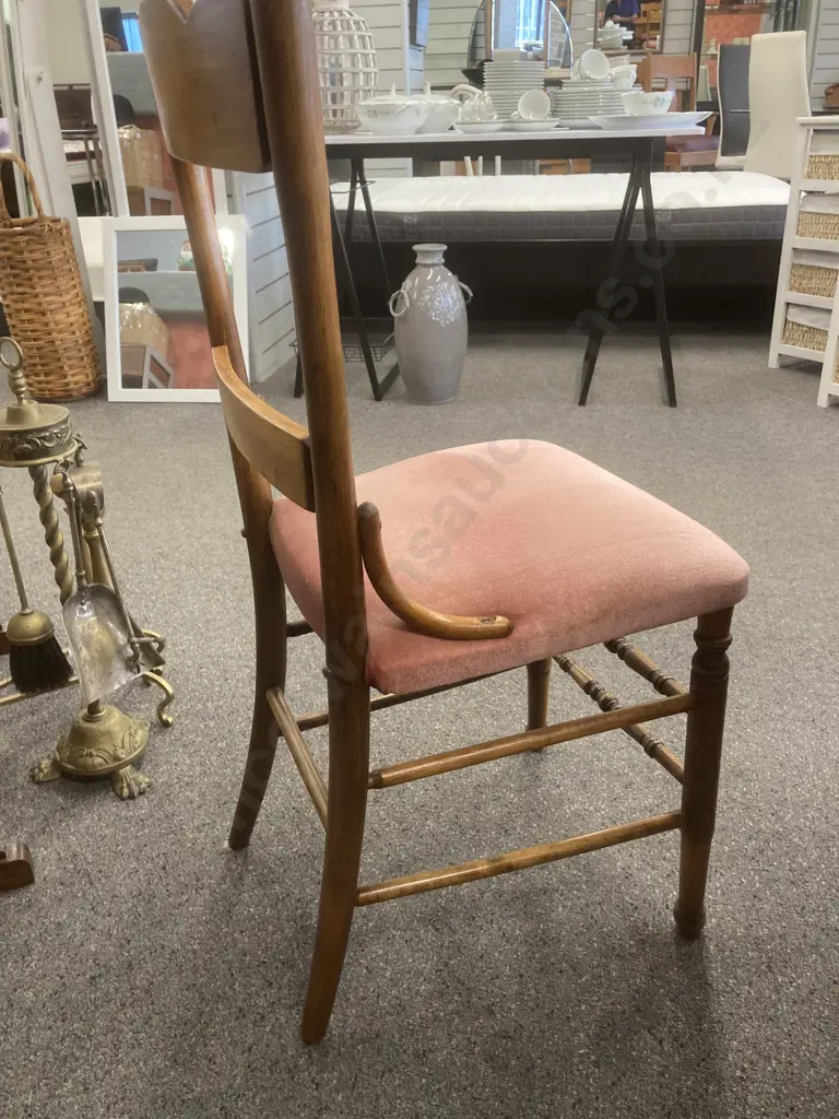 Arts & Crafts Rectangular Dining Table With Six Carved Dining Chairs, Pink Upholstery Image 1++