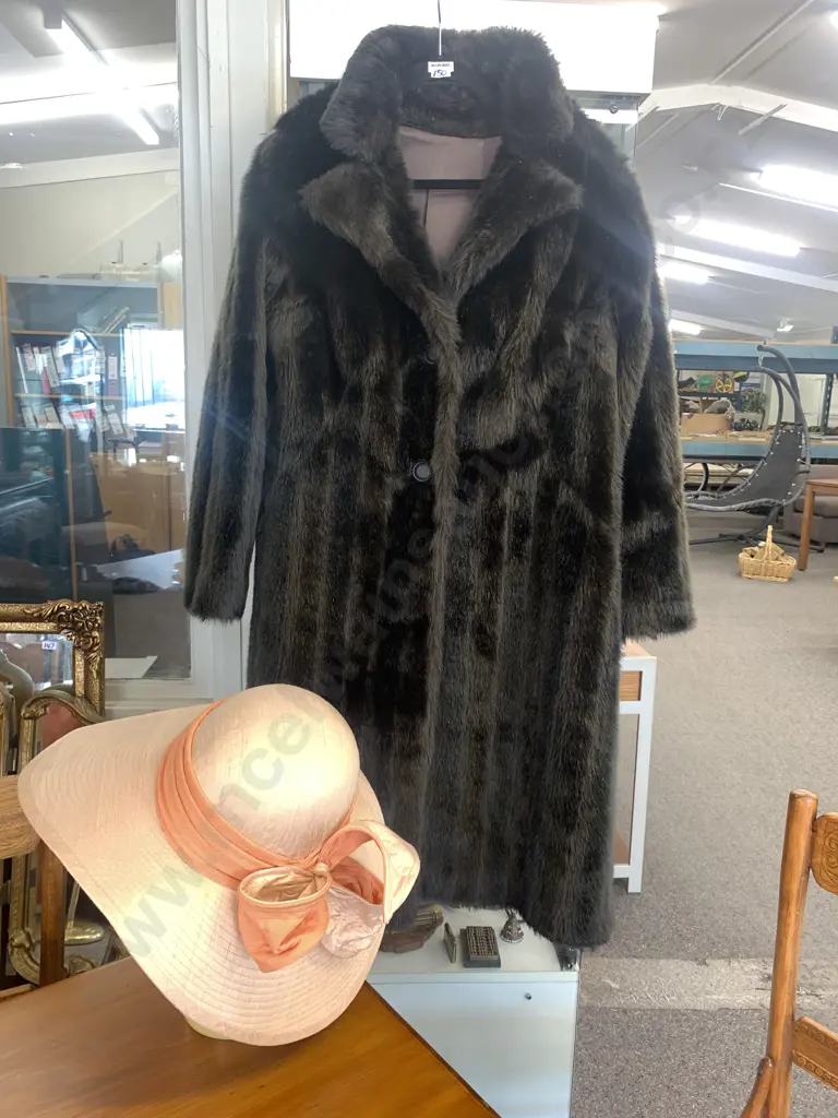 Vintage Coat, Dark Brown / Black Striped, Medium Size With Orange Hat & Stand Image 1++