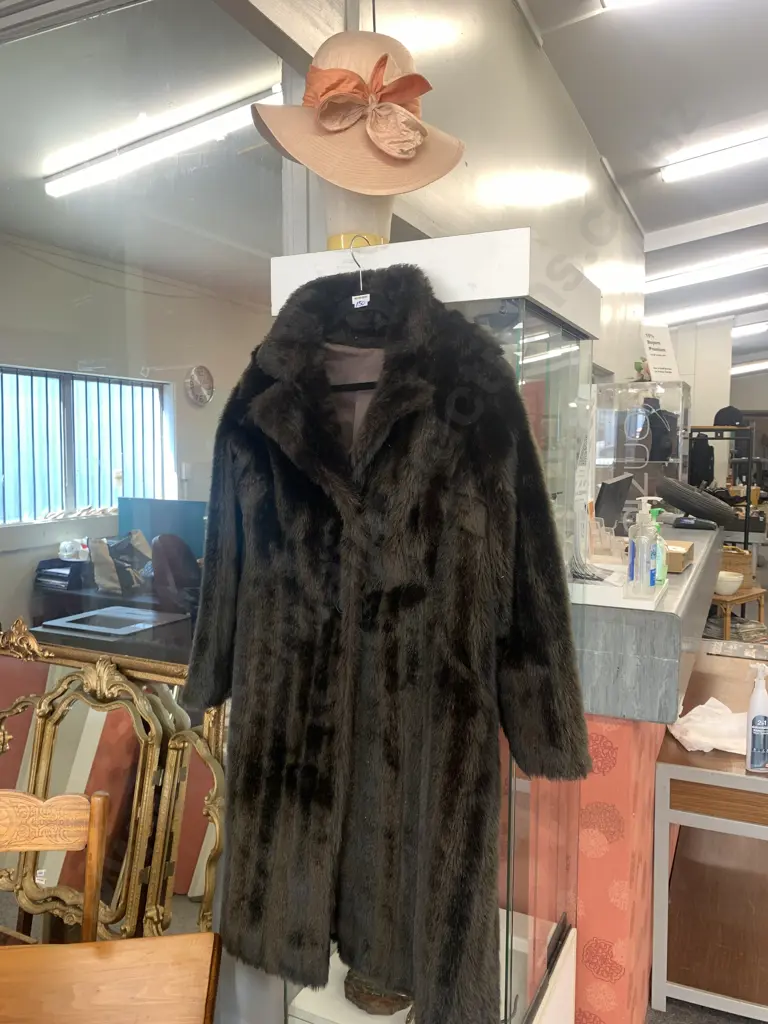 Vintage Coat, Dark Brown / Black Striped, Medium Size With Orange Hat & Stand Image 1++