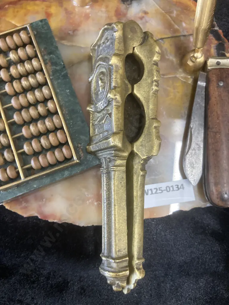 Selection of Vintage Items, Double Pen  Holder On Marble Base, Candles Snuffer, Brass 'Shakepeare' Nut Cracker, Etc Image 1++