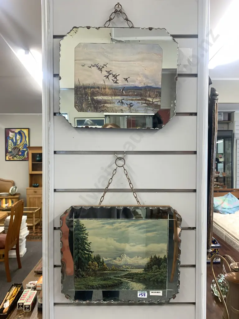 Pair of Vintage Picture Mirrors, Pie Crust Edge, 25 x 31cm (af) Image 1++