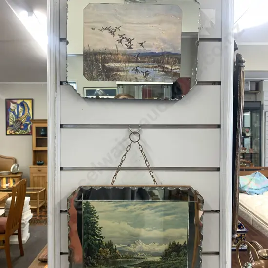 Pair of Vintage Picture Mirrors, Pie Crust Edge, 25 x 31cm (af)