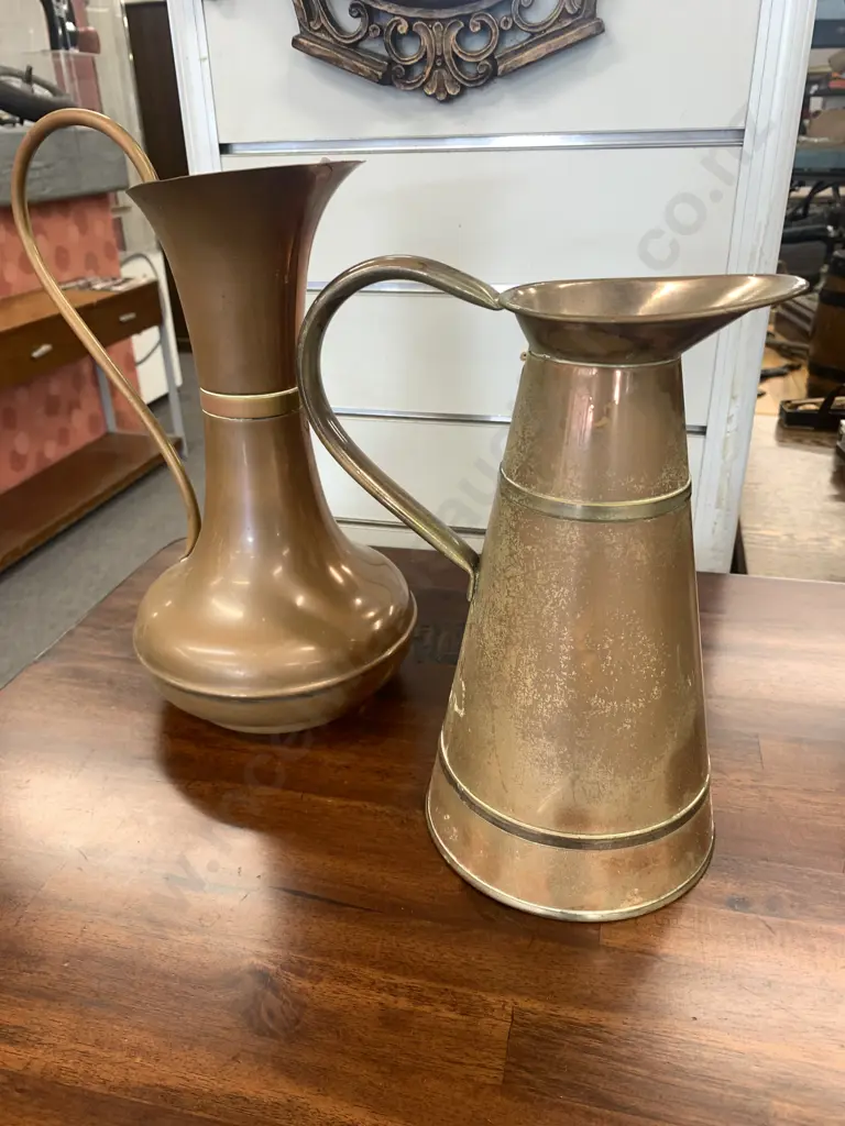 Antique English Peerage Copper Jug, 25cm, & 31cm Copper Jug Image 1++