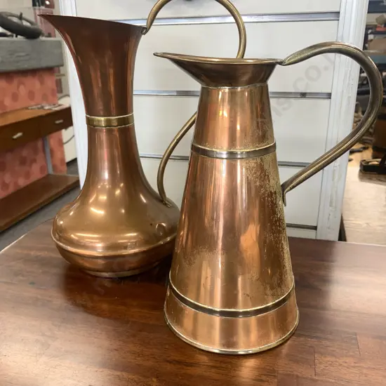 Antique English Peerage Copper Jug, 25cm, & 31cm Copper Jug