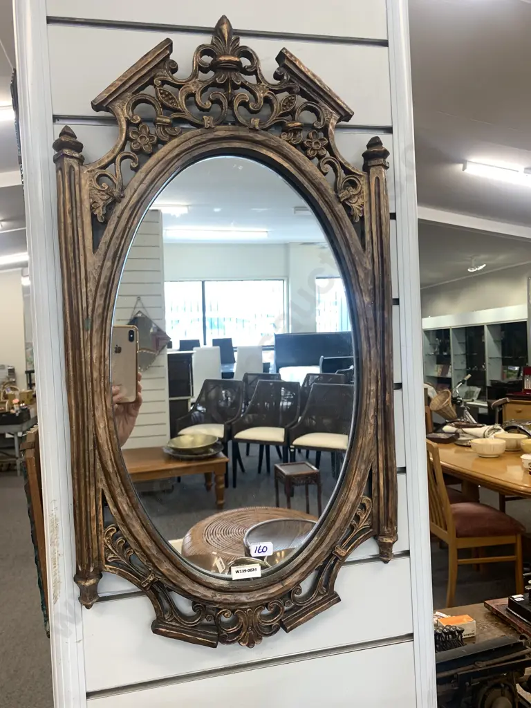 Vintage Framed Oval Mirror, 70 x 36cm Image 1++