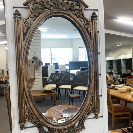 Vintage Framed Oval Mirror, 70 x 36cm