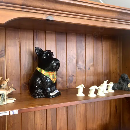 Shelf lot of Animal Figurines, Italian Dogs, Penquins, Deer Etc