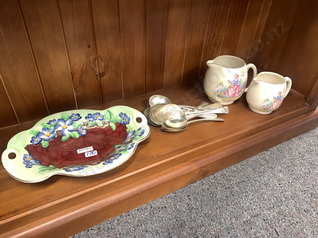Maling Oval Dish, Silver Spoons & Two Arthur Woods Jugs Image 1++