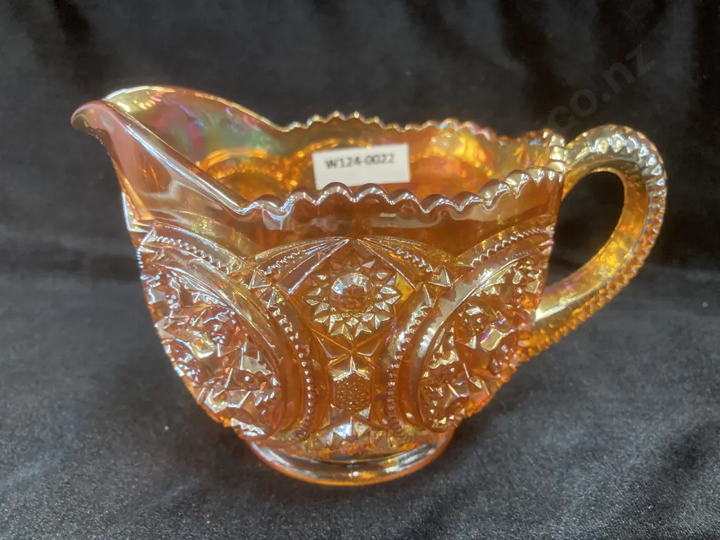 Antique Imperial Glass Marigold Carnival Glass Snow Fancy Creamer, 10 x 16cm Image 1++