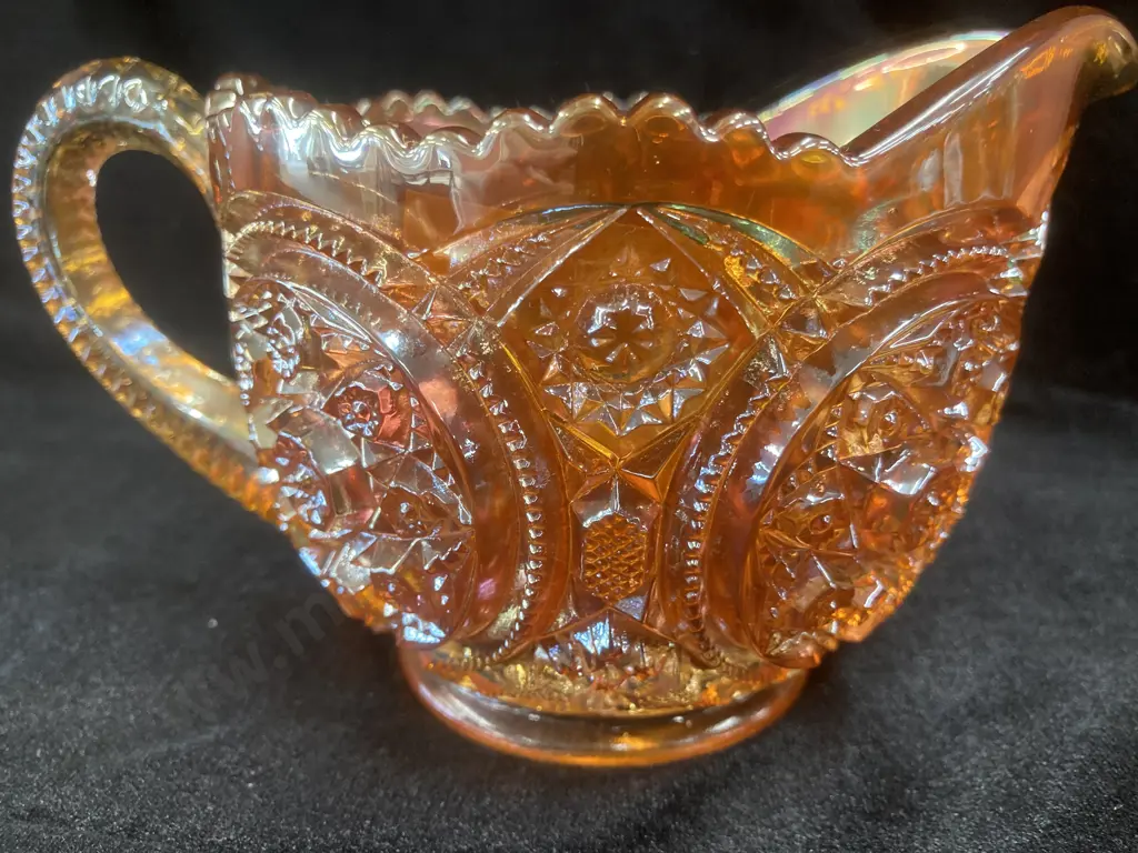 Antique Imperial Glass Marigold Carnival Glass Snow Fancy Creamer, 10 x 16cm Image 1++