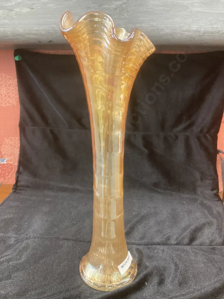 Imperial Glass Ripple Pattern Marigold Carnival Glass Vase, ca. 1915-1925 H30cm Image 1++