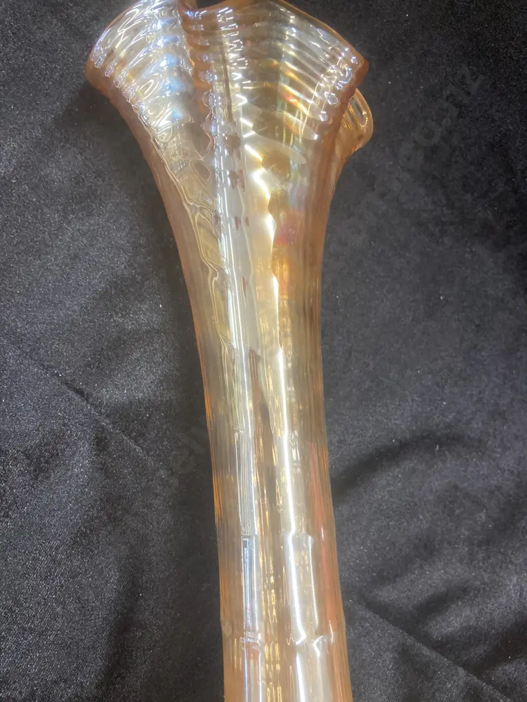 Imperial Glass Ripple Pattern Marigold Carnival Glass Vase, ca. 1915-1925 H30cm Image 1++