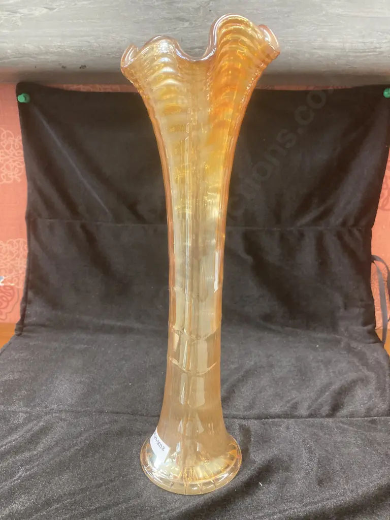 Imperial Glass Ripple Pattern Marigold Carnival Glass Vase, ca. 1915-1925 H30cm Image 1++