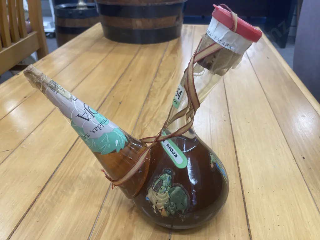 Vintage 1954 Cosecha Glass Porron, Traditional Spanish Wine Pitcher, Unopened, 22 x 22cm Image 1++