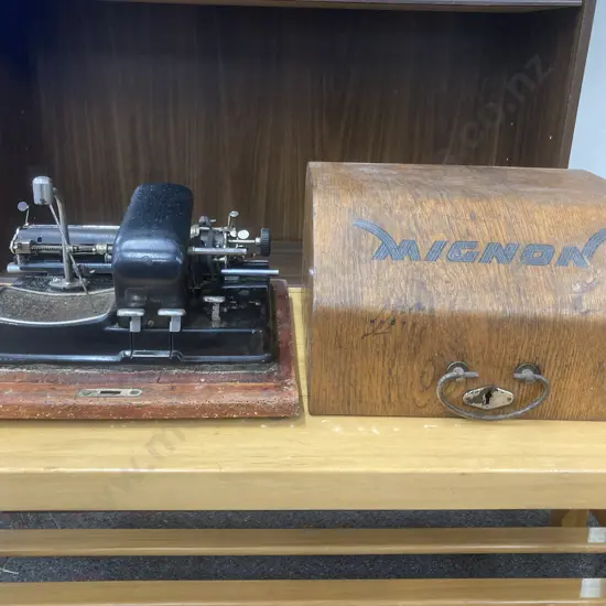 Antique Mignon 4 Typewriter With Original Wooden Case. Manufactured 1923 to 1934 by AEG Germany