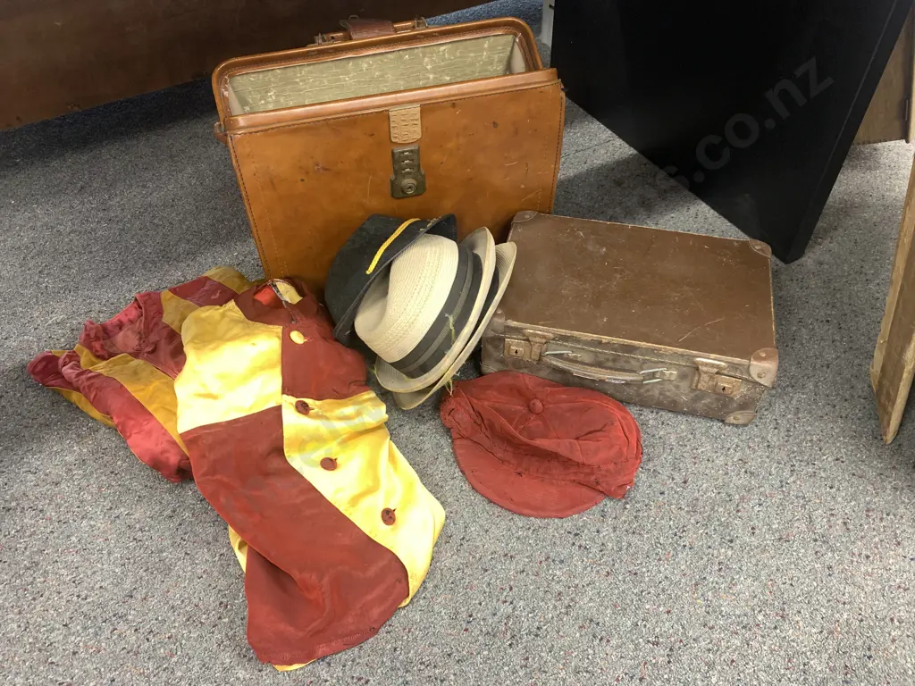 Vintage Briefcase, Case With Jockey Clothing & Cap Image 1++