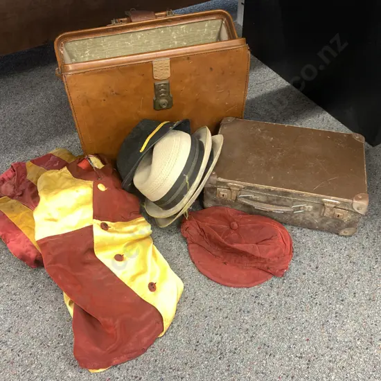 Vintage Briefcase, Case With Jockey Clothing & Cap