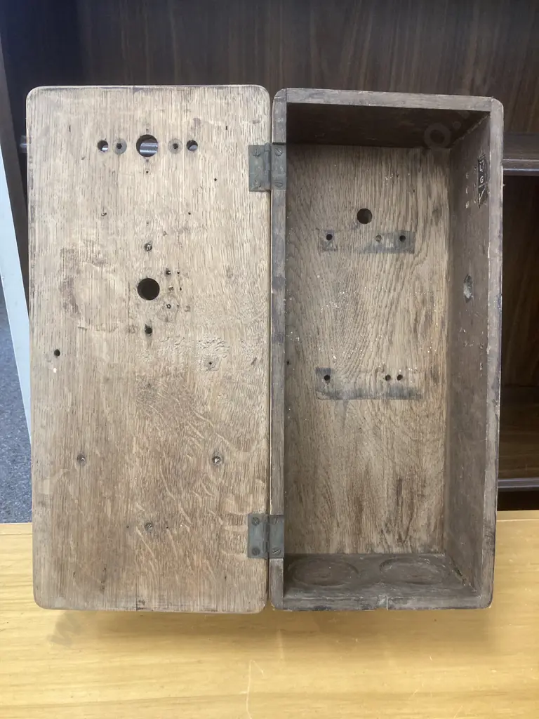 Antique Oak Wall Telephone Case, H48 L23 D13.5cm Image 1++