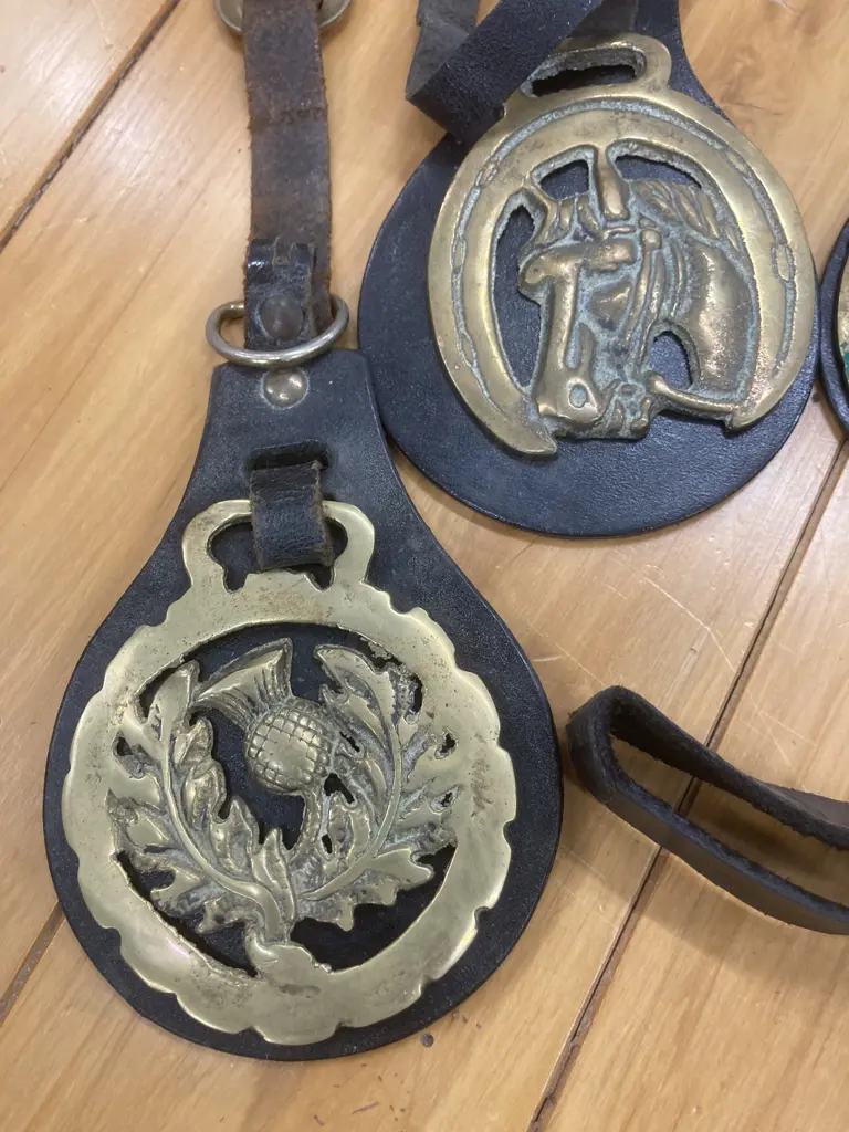 Selection Of Nine Horse Brasses On Six Leather Martingales Image 1++