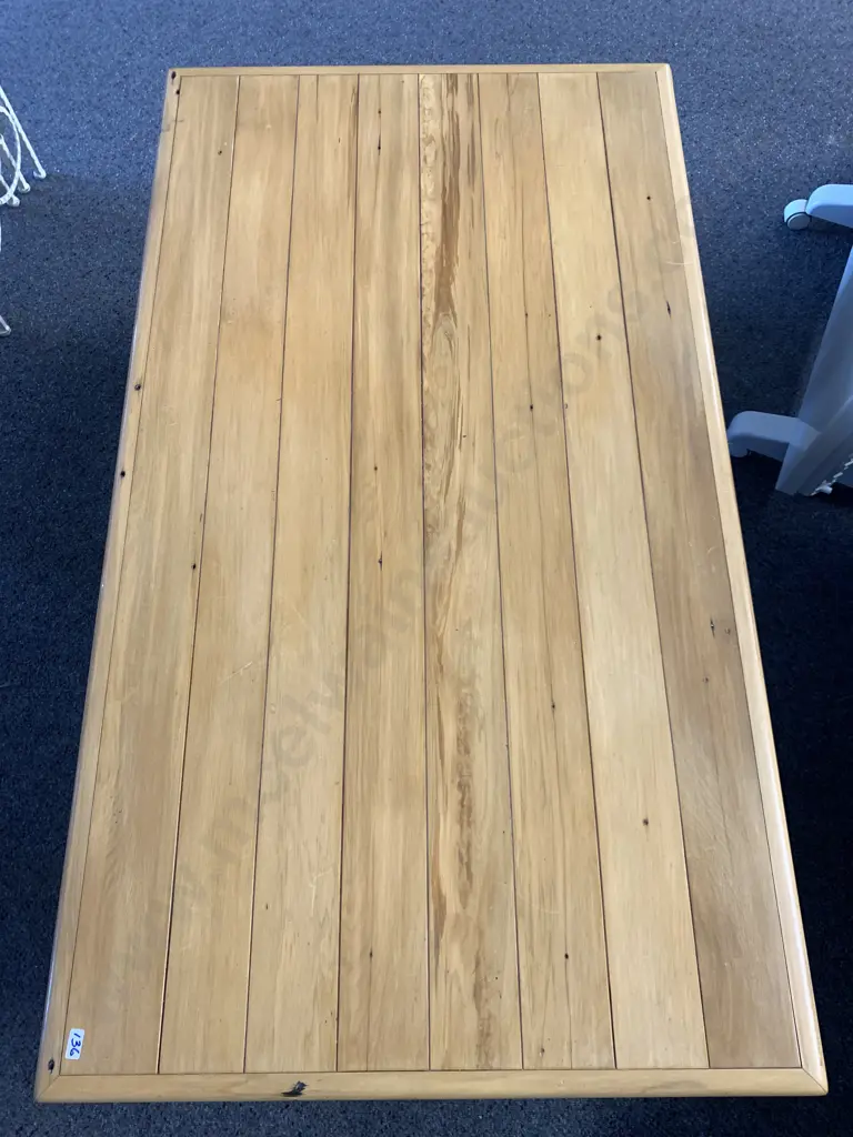 Rimu Tongue & Groove Topped Rectangular Coffee Table, Heavy Turned Legs, H42 L129 W72cm Image 1++