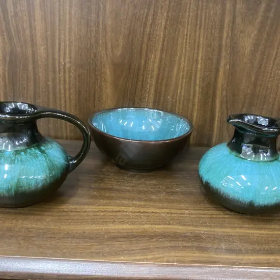 Vintage Blue Mountain Pottery High Gloss Brown/Traditional Green Hues Bowl, 6 x 15cm