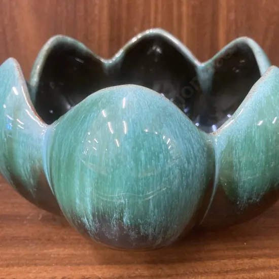 Vintage Blue Mountain Pottery Blue Green Drip Glaze Lotus Bowl, 10 x 17cm