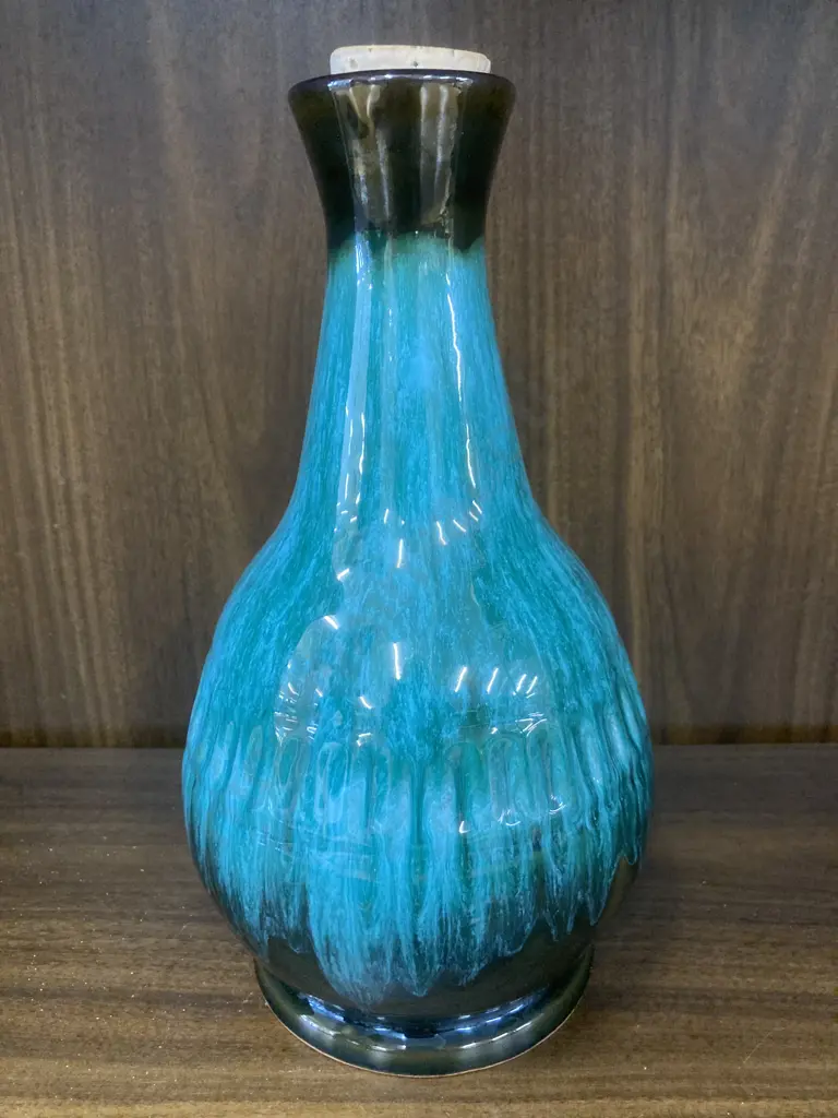 Vintage Blue Mountain Pottery Blue Green Drip Glaze Decanter With Stopper, H27cm Image 1++