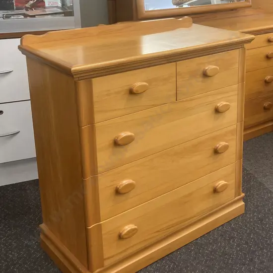 Rimu 5 Drawer Tallboy, H89 L83 D40cm