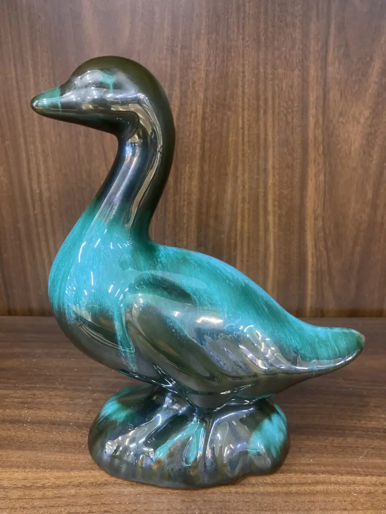 Vintage Blue Mountain Pottery Blue Green Drip Glaze Duck, H23cm Image 1++