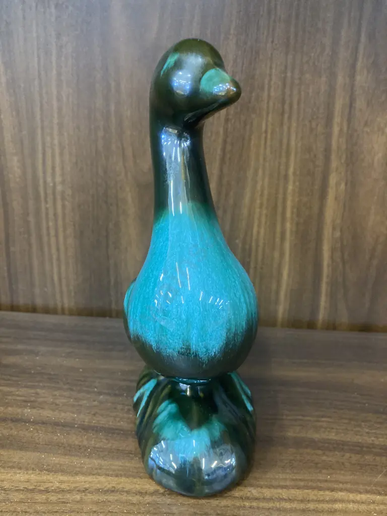 Vintage Blue Mountain Pottery Blue Green Drip Glaze Duck, H23cm Image 1++