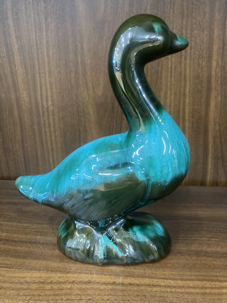 Vintage Blue Mountain Pottery Blue Green Drip Glaze Duck, H23cm Image 1++