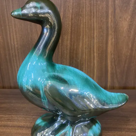 Vintage Blue Mountain Pottery Blue Green Drip Glaze Duck, H23cm