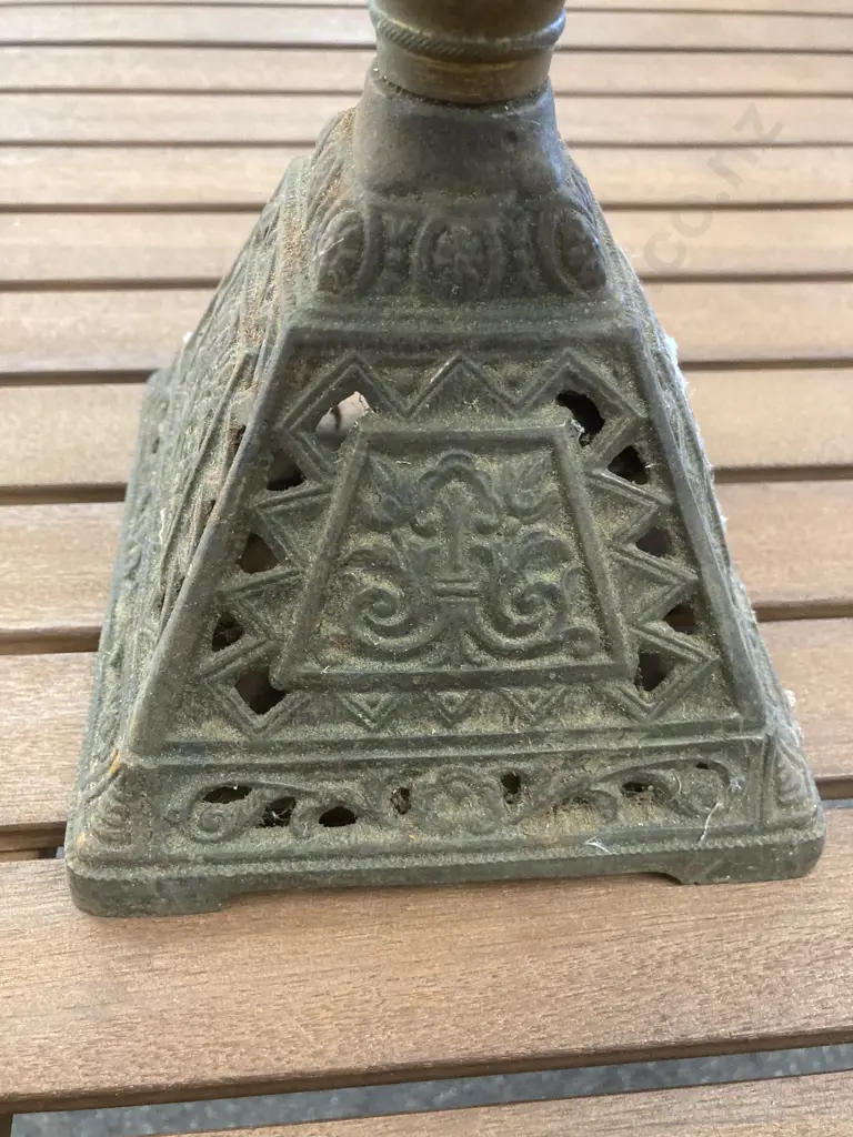 Antique Kerosene Lamp, With Clear Glass Reservoir And Cast Metal Base, H55cm Image 1++