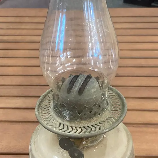 Antique Kerosene Lamp, With Clear Glass Reservoir And Cast Metal Base, H55cm