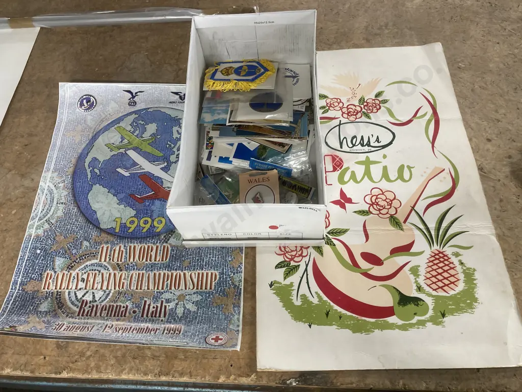 Box Lot Postcards, Flying Memorabilia, Lapel Pins, Vintage Ness's Patio Allentown P.A. Large Menu Image 1++