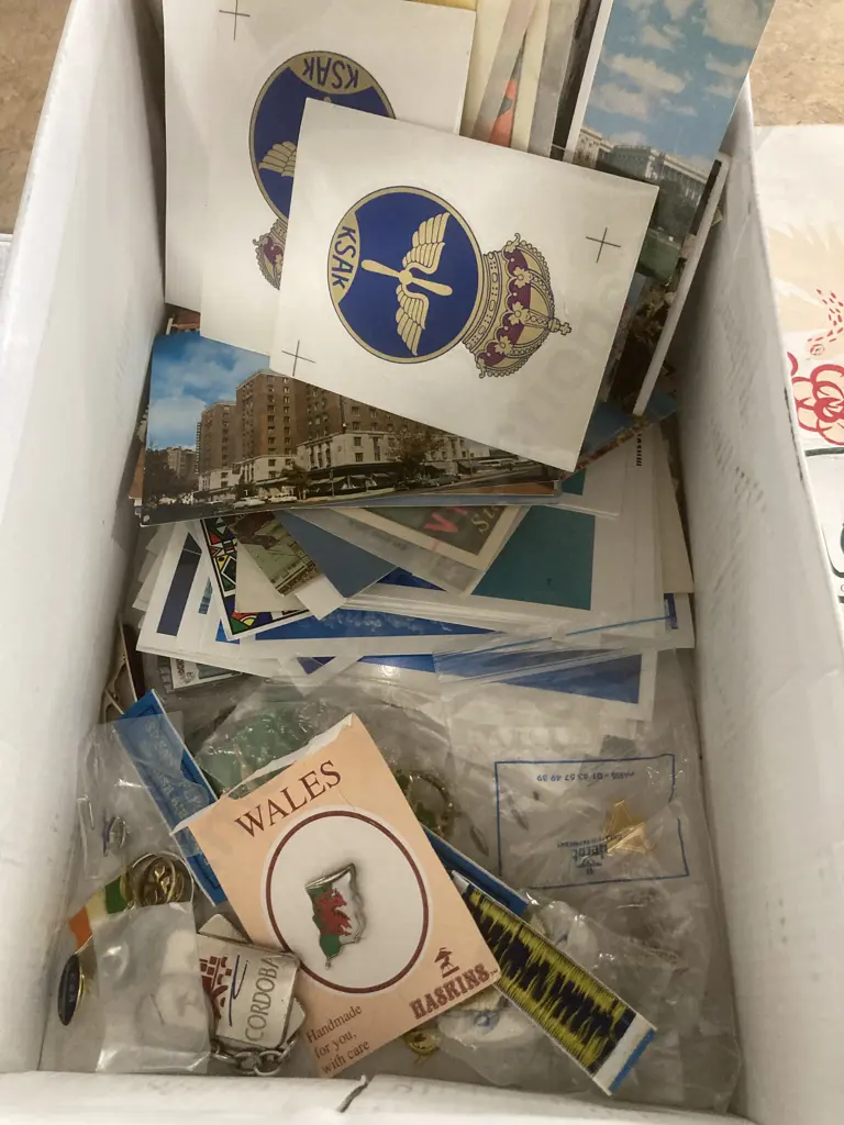 Box Lot Postcards, Flying Memorabilia, Lapel Pins, Vintage Ness's Patio Allentown P.A. Large Menu Image 1++