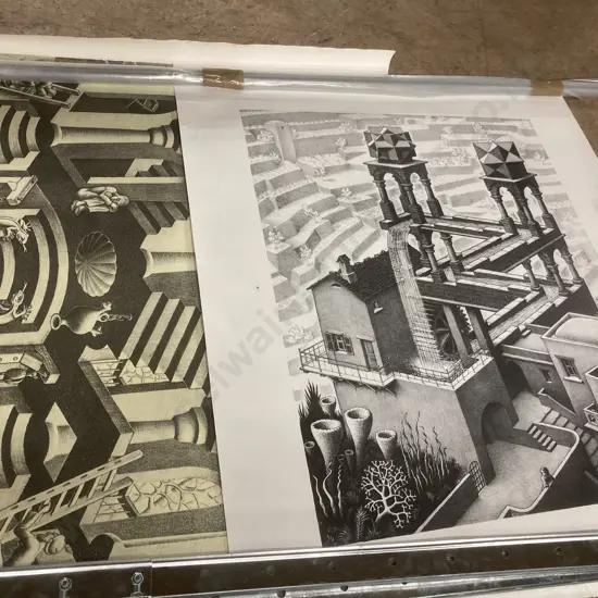 Pair of Prints by M.C. Escher Titled 'Waterfall - Cascade' & 'Concave - Convex'