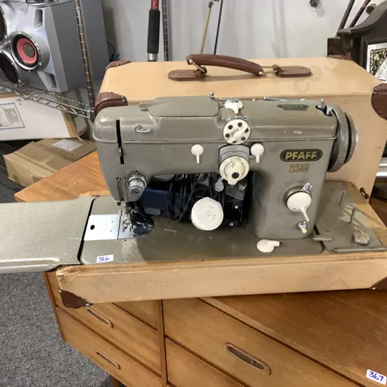 Vintage Pfaff Automatic 230 Sewing machine In Case With Instruction Manual