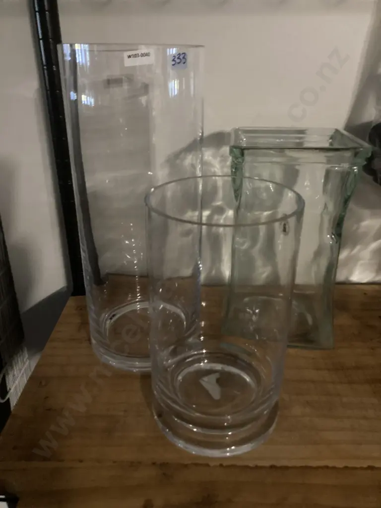 Clear Glass Vases x 3, H20 to 30cm & 5 Lidded Glass Canisters Image 1++