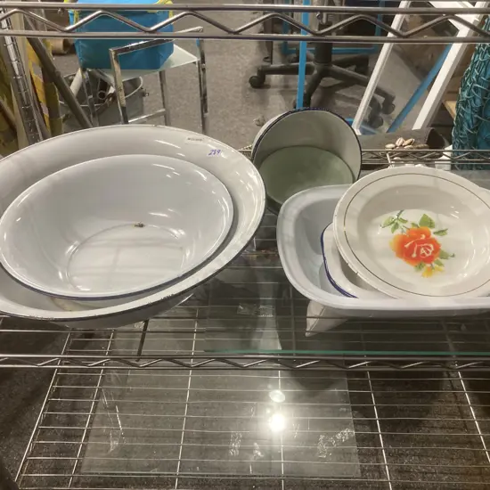 Selection of Enamelware, Large Bowls, Plates Etc