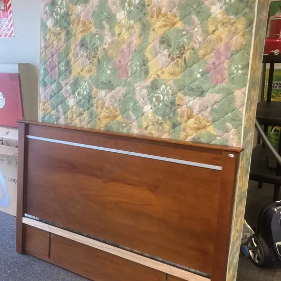Queensize Bed Green Pink Floral Pattern Pine Head Board With Brushed Chrome Detail L 1.6m