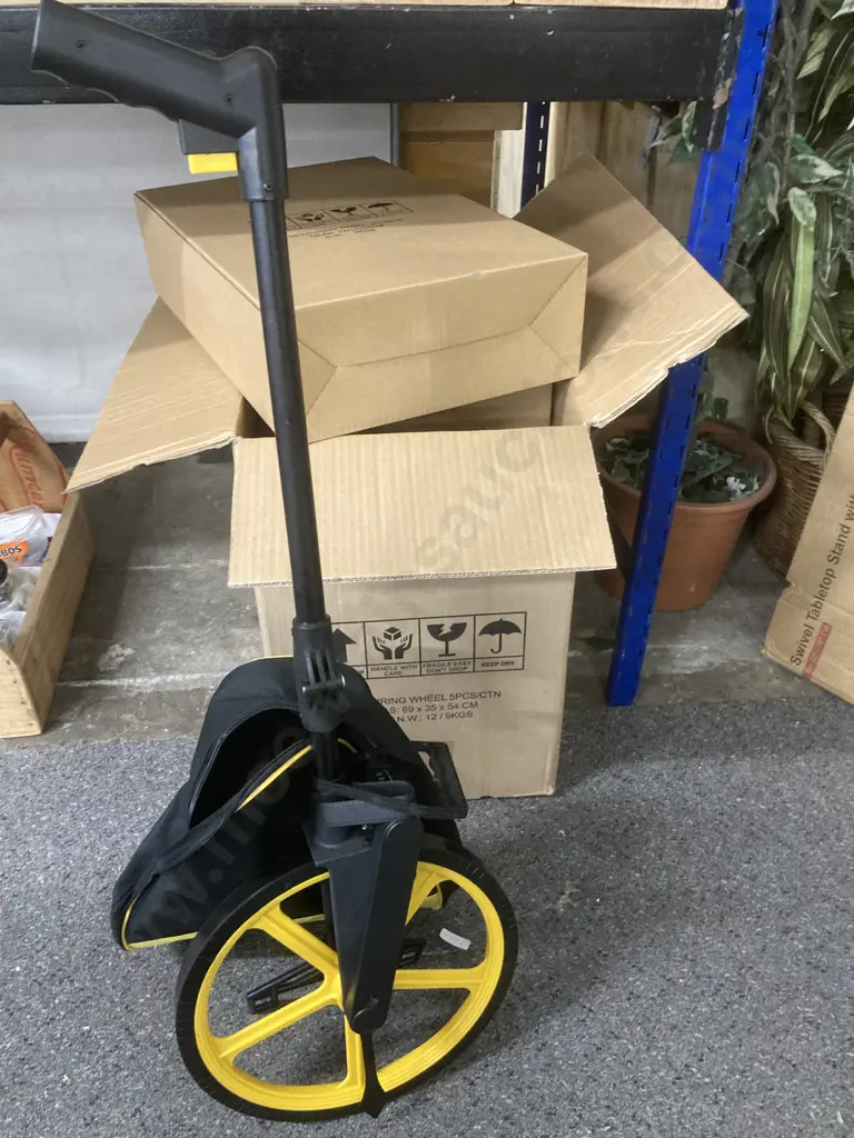 Box of 5 New 12" Measuring Wheels with Carry Bags, 320mm Dia wheel with stand, records up to 9999m, folds down to 510mm Image 1++