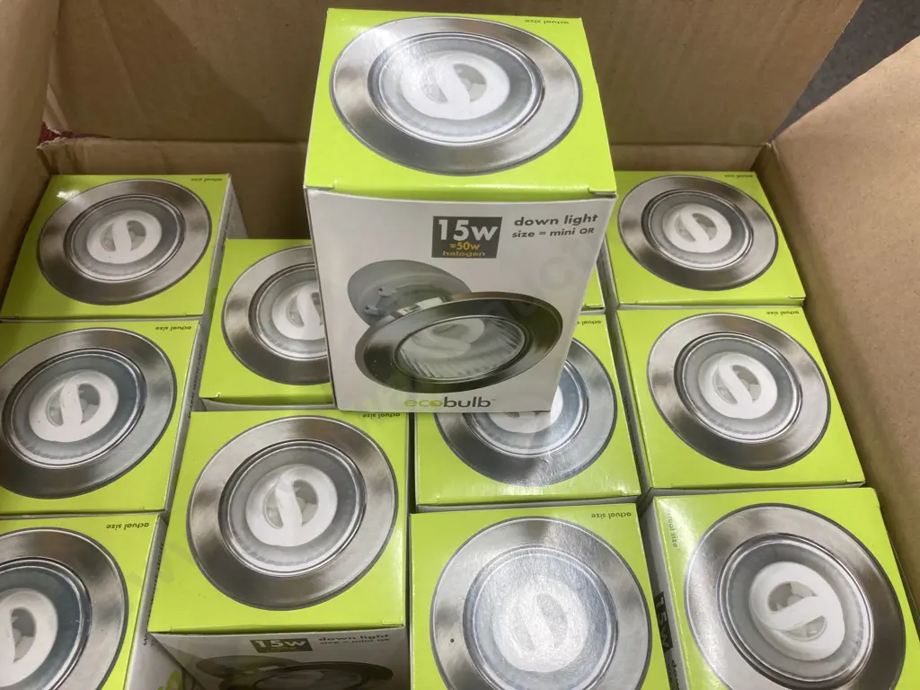 Box Lot 24 x HBF 2700K Ecobulb 15W Chrome MDL Ballast Mini Down Lights (New) Image 1++