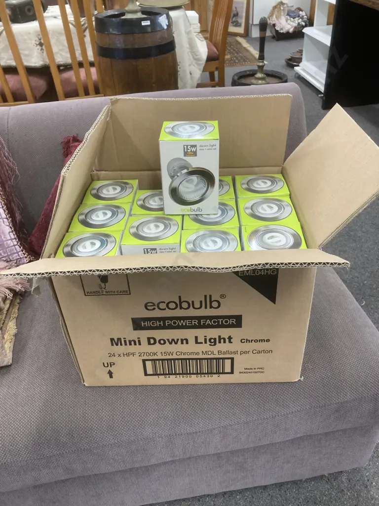 Box Lot 24 x HBF 2700K Ecobulb 15W Chrome MDL Ballast Mini Down Lights (New) Image 1++
